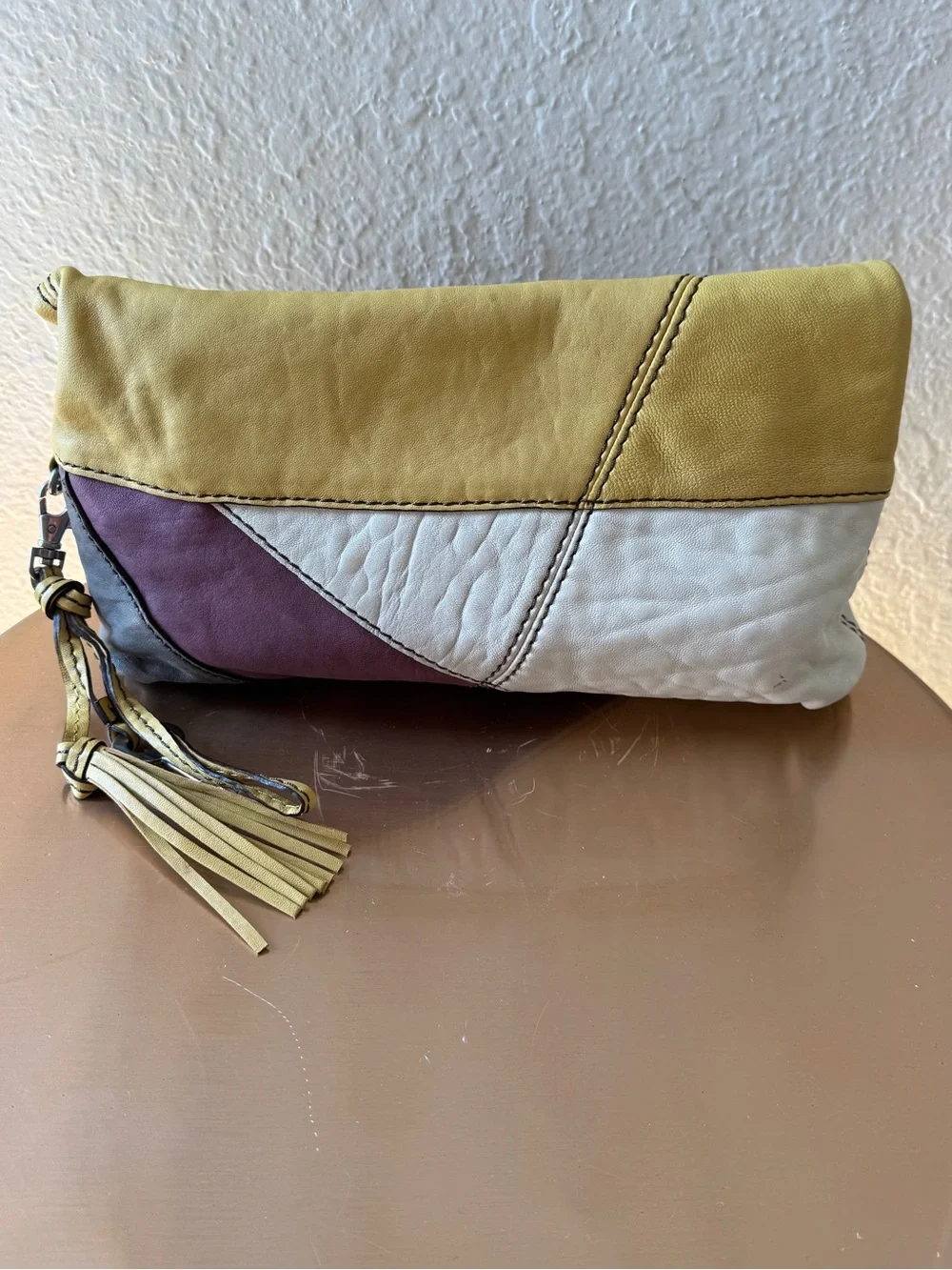 Fossil Fifty Four Yellow, White & Purple Leather Fold-Over Wristlet Clutch